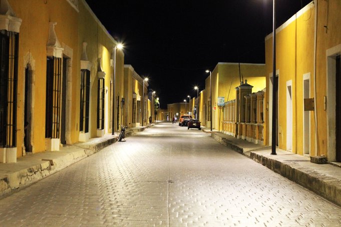 The Yellow City of Izamal Mexico in the Yucatan, under the moon light is amazing to explore with no one in the streets