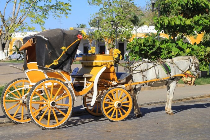 Horse carriage rides around the Yellow City of Izamal Yucatan Mexico